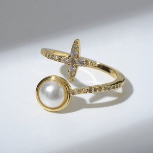 Кольцо "Звезда" с жемчужиной, цвет белый в золоте, безразмерное