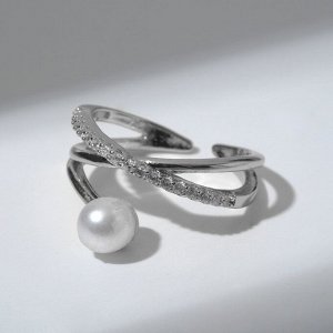 Кольцо "Жемчужина" линии, цвет белый в серебре