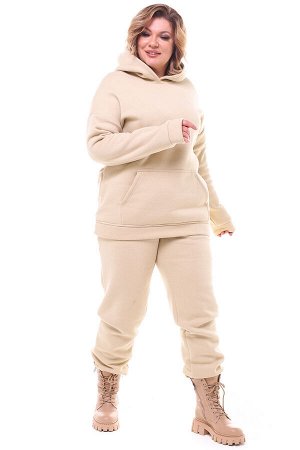 Худи женское Oversize спортивное на флисе бежевое