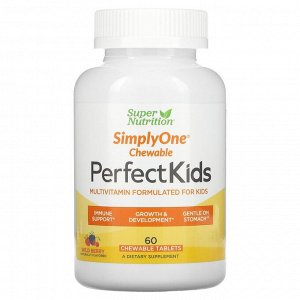 Super Nutrition, Perfect Kids, мультивитаминный комплекс для детей, вкус лесных ягод, 60 вегетарианских жевательных таблеток