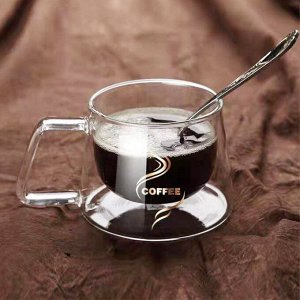 Стеклянная кружка с двойными стенками для кофе, чая, воды, горячих и холодных напитков / 180 мл