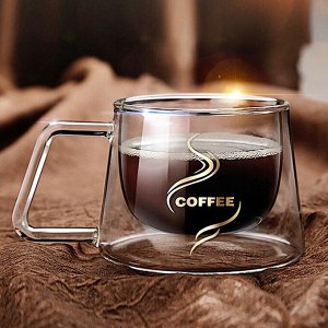 Стеклянная кружка с двойными стенками для кофе, чая, воды, горячих и холодных напитков / 180 мл