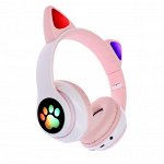 Наушники-Кошки W-32, беспроводные, микрофон, BT 5.0, AUX, microSD, MP3, 400 мАч, розовые