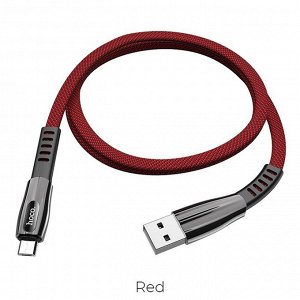 Кабель Hoco U70, USB - Micro-USB,  2.4A, 1.2 м, плоский, нейлон, красный