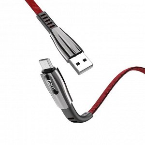Кабель Hoco U70, USB - Micro-USB,  2.4A, 1.2 м, плоский, нейлон, красный