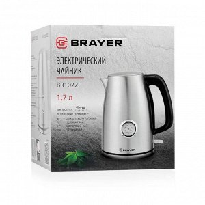 Чайник электрический BRAYER BR1022, металл, 1.7 л, 2150 Вт, термометр, серебристый