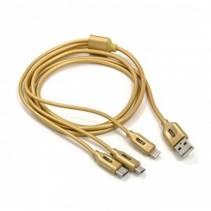 Кабель 3 в 1 BYZ BL-699 , USB - microUSB/Lightning/Type-C, 3.1 А, 1.2 м, золотистый