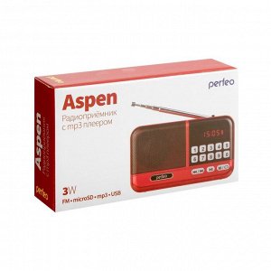 Радиоприемник Perfeo ASPEN, FM+ 87.5-108 МГц, MP3, USB, microSD, Li-ion 1200 мАч, красный