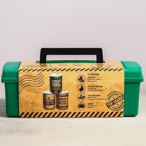 Набор в ящике для инструментов «Выживание»: арахис 200 г, чай 60 г, носки 43 р