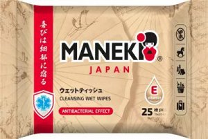 Салфетки влажные MANEKI очищающие и увлажняющие для всей семьи с витамином Е 25 шт.