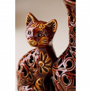 Ваза керамическая "Кот с кувшином", настольная, коричневая, сквозная резка, 22 см