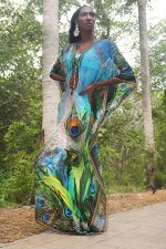 Женская накидка пляжная длинная с принтом &quot;Перья павлина&quot;, цвет зеленый/голубой