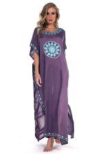Женское платье пляжное длинное с вышивкой, цвет пыльный фиолетовый