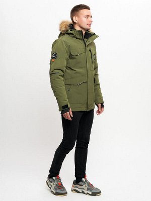 Куртка зимняя мужская удлиненная с мехом хаки цвета 2159-1Kh