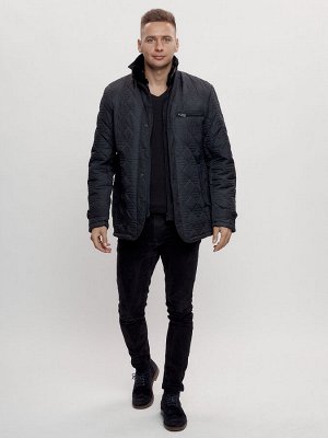 Куртка классическая с мехом мужская темно-синего цвета 2965TS