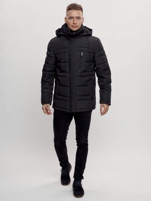 Куртка классическая с мехом мужская черного цвета 3166Ch