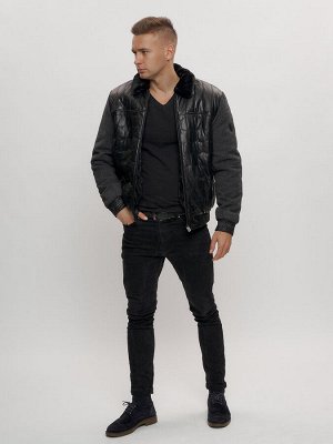Классическая куртка из экокожи мужская черного цвета 2386Ch