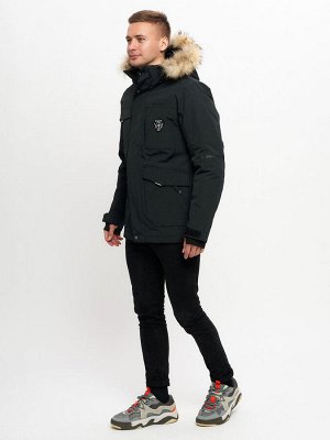 Куртка зимняя мужская удлиненная с мехом хаки цвета 2159-1Ch