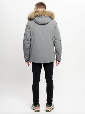 Куртка зимняя мужская удлиненная с мехом серого цвета 2159-1Sr