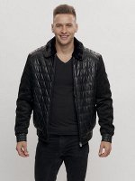 Классическая куртка кожанные мужская черного цвета 2499Ch