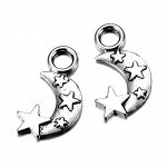 FP2072-S Подвеска для бижутерии Месяц и звёзды 18х11х1мм, цвет серебр.
