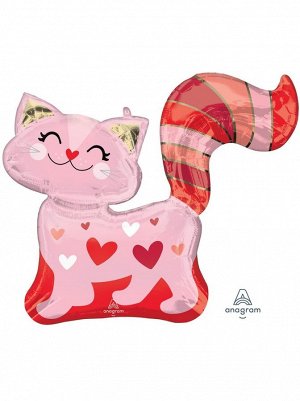 Фольга шар Кошка влюбленная сердца розовые Р35 31"/79 см Anagram