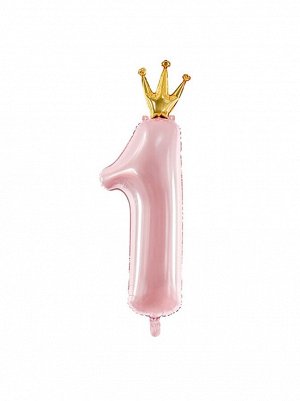 Фольга шар Цифра 1 35,5" с короной Light Pink