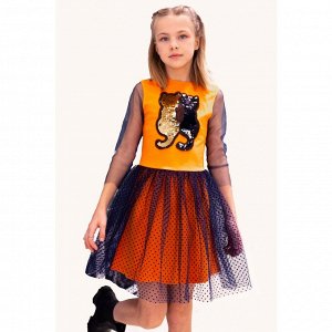 Платье для девочки неон (128, оранжевый)