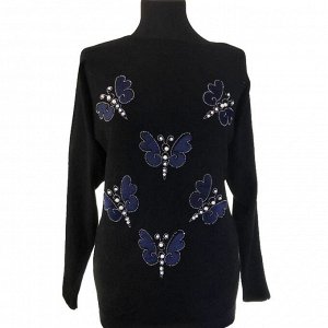 Размер единый 42-46. Модный женский свитер Waltz черного цвета рисунком "Бабочки".
