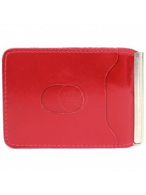 Зажим для купюр Premier-Z-3 натуральная кожа  (зажим-скрепка,  внешний карман д/карт)  красный гладкий (135)  212648