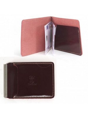 Зажим для купюр Premier-Z-933 натуральная кожа  (зажим-скрепка,  внешний карман д/карт)  красный тем гладкий (138)  234569