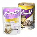 Конс. 400 гр. ж/б &quot;АМУРР&quot; для кошек  ЖЕЛЕ - КУРИЦА