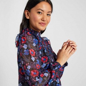 Легкая блузка с цветочным рисунком - голубой