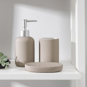 Набор аксессуаров для ванной комнаты Доляна «Бархат», 3 предмета (мыльница, дозатор для мыла, стакан), цвет бежевый