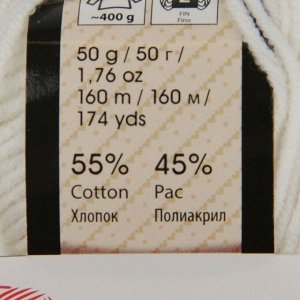 Пряжа "Jeans" 55% хлопок, 45% акрил 160м/50гр (01 белый)