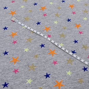 Ткань на отрез кулирка с лайкрой R332 Звезды радужные глиттер