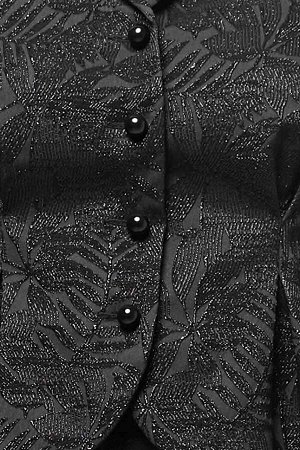 Пиджак Приталенный жакет в стиле ретро с шалевым воротником и вертикальной драпировкой спереди и сзади. Изящная модель с рядом перламутровых пуговиц выполнена из жаккардовой ткани с мерцающим лиственн