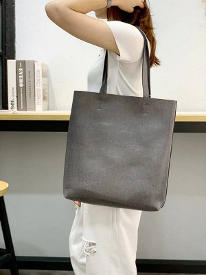Кожаная сумка шоппер, цвет серый