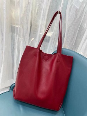 Кожанная сумка шоппер, цвет бордо