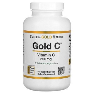 California Gold Nutrition, Gold C, витамин C, 500 мг, 240 вегетарианских капсул