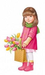 Плакат &quot;Девочка в пальто с тюльпанами&quot;