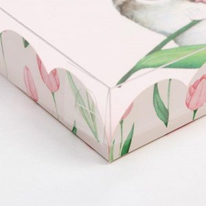 Коробка для кондитерских изделий с PVC-крышкой «8 марта», 21 x 21 x 3 см