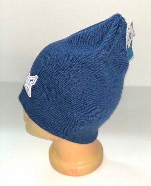 Шапка Молодежная синяя шапка с белой вышивкой  №356
