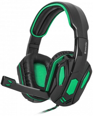 Гарнитура Defender Warhead G-275 зелен+черн., игровые 1.8м кабель