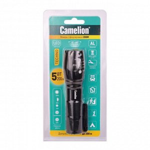 Фонарь  Camelion LED 51530 черн, LED XML-T6, ZOOM, 5реж., 3xLR03 алюм, блистер