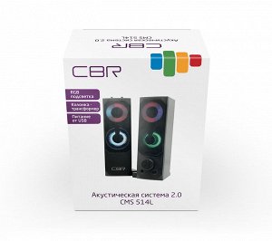 Колонки CBR CMS 514L Black, USB 2.0, 2х3 Вт, RGB-подсветка