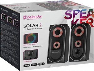 Колонки Defender Solar 2 ,8ВТ,  2.0, подсветка, питание от USB