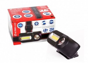 Фонарь  Ultra Flash  LED53763 (фонарь налобн.аккум, 3,7В черн, XPE + COB LED,3+3Вт, 1 реж, крепл)