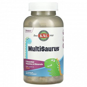 KAL, Dinosaurs, MultiSaurus, витамины и минералы, со вкусом ягод, винограда и апельсина, 180 жевательных таблеток