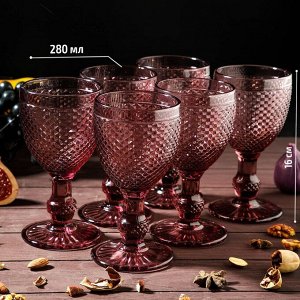 Набор бокалов стеклянных Magistro «Вилеро», 6 шт, 280 мл, 8?16 см, цвет розовый